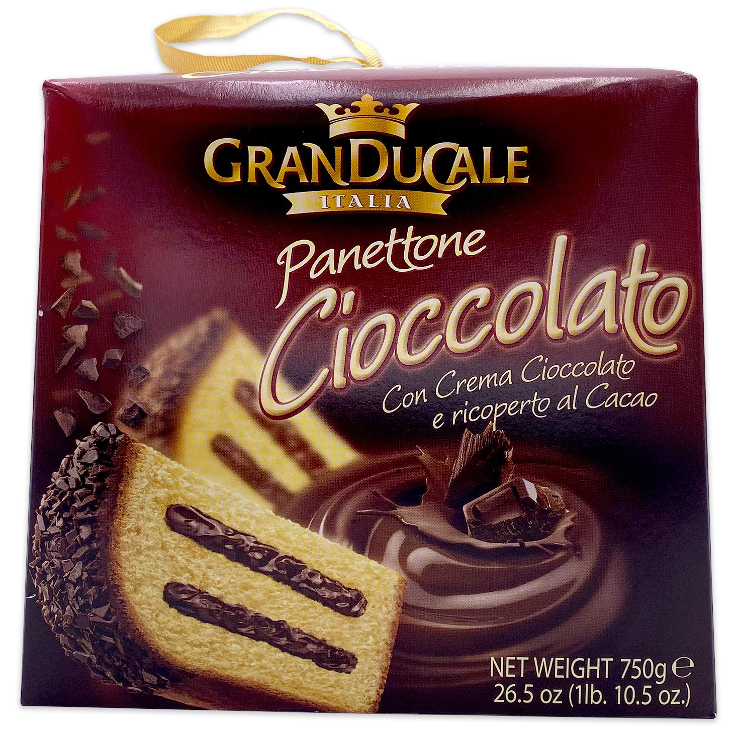 Gran Ducale Italian Cioccolato Chocolate Panettone 750g | Moist Cake with Chocolate Cream Filling and Topped with Chocolate Pieces | Imported from Italy 750g