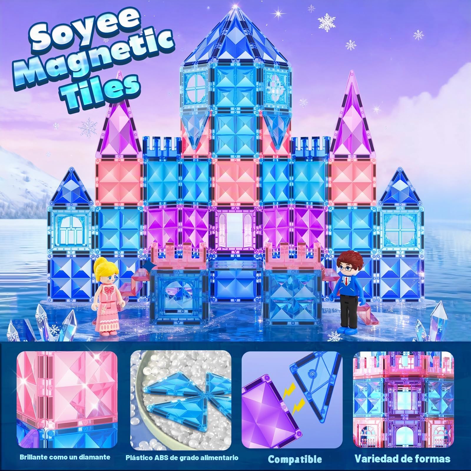 Juguetes de Frozen para niñas, azulejos magnéticos de 102 piezas con muñecas, castillo de princesa, juguetes de construcción, juguetes para niñas de 4 a 5 años, 6 a 8 años, bloques magnéticos, regalos