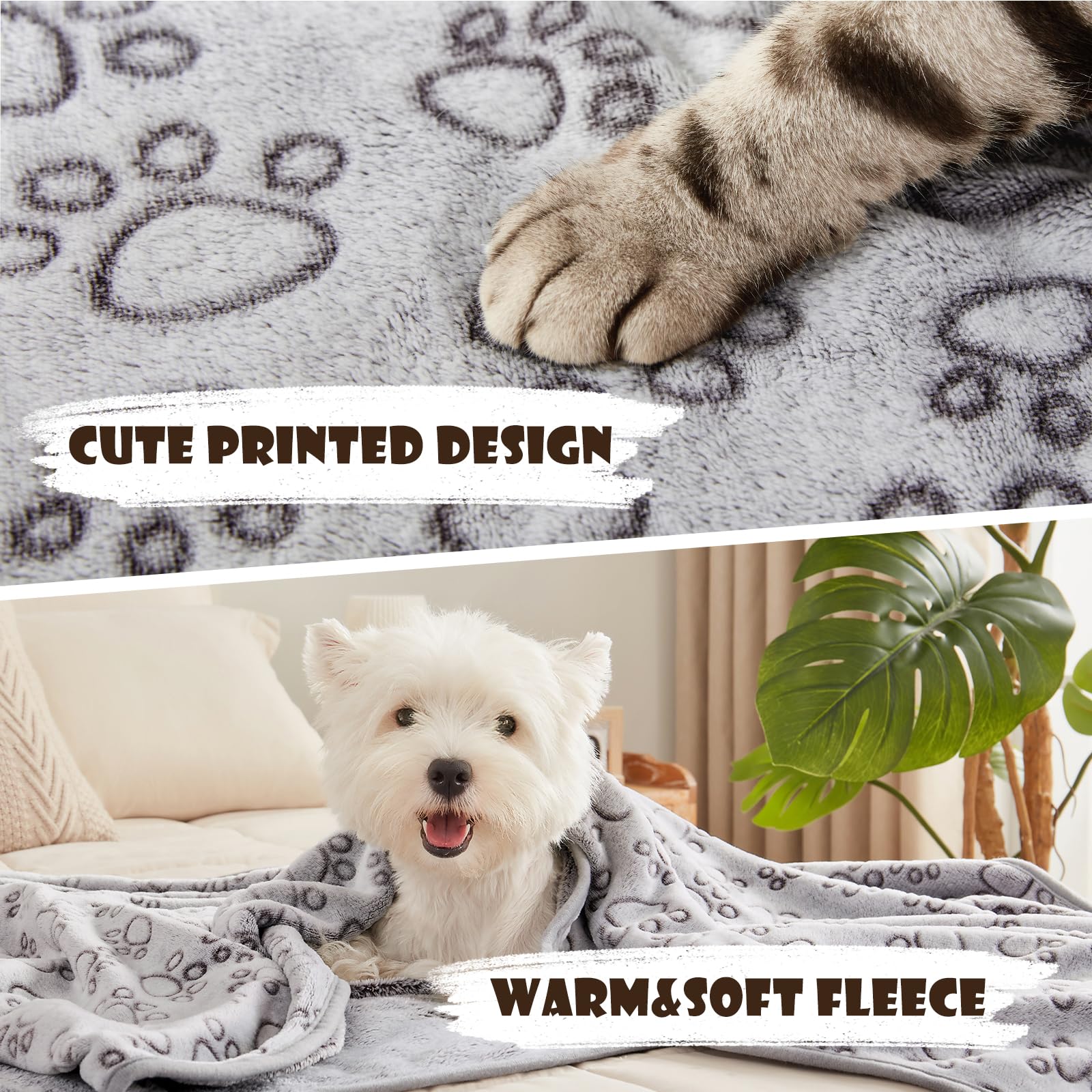 luciphia 3 Pezzi Coperta per Cane/Gatto Lavabile Soffice Durevole, Morbida e Calda Flanella,Amore Zampa,Large (104 * 76cm)