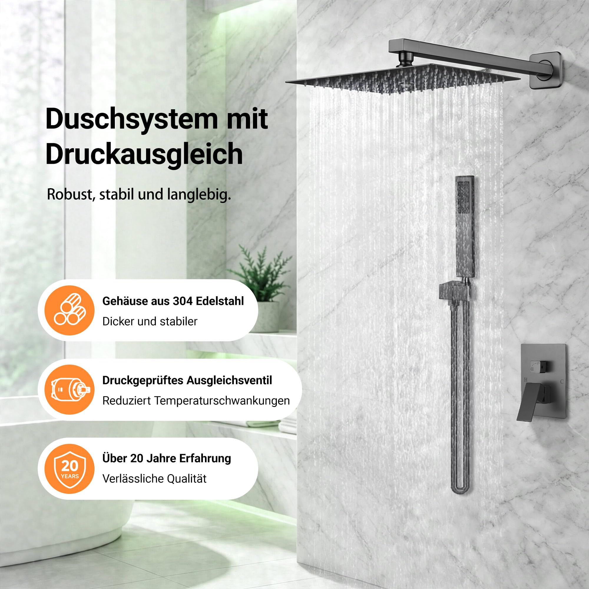 Unterputz Duscharmatur Set mit 10 Zoll Edelstahl Regenduschkopf
