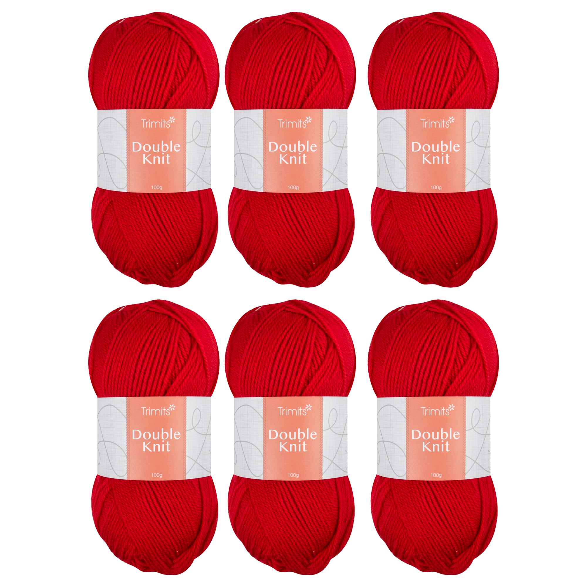Trimits Double Knit Acrylic Yarn Wool for Knitting and Crochet - 6 x 100g (280 metres) - Soft Touch Easy Care Machine Washable DK Yarn, Oeko-TEX Certified Fibre, Red