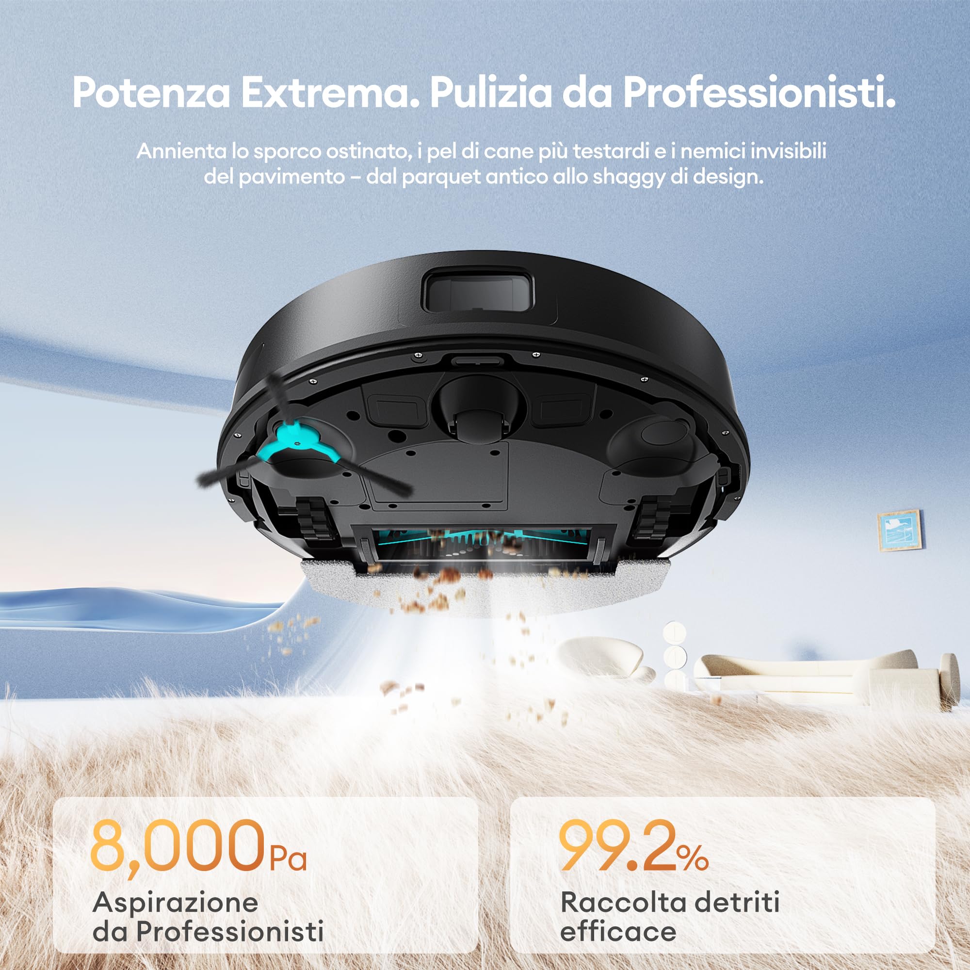 Ultenic T20 Pro Robot Aspirapolvere Lavapavimenti con Mappatura LDS, Tecnologia Laser Line Evoluta per Evitare Ostacoli, 8000Pa Antigroviglio per Peli, Controllo WiFi/Alexa/App, 6 Modalità, 180 Min