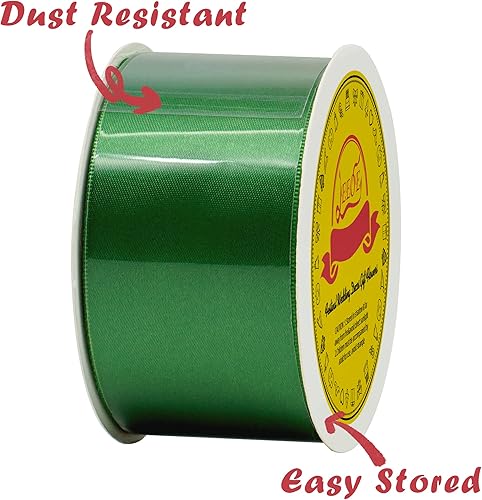Miniatura 2 de Cinta de satén verde esmeralda de doble cara de 2 pulgadas x 25 yardas, cinta de poliéster verde esmeralda para envolver regalos, muy adecuada para