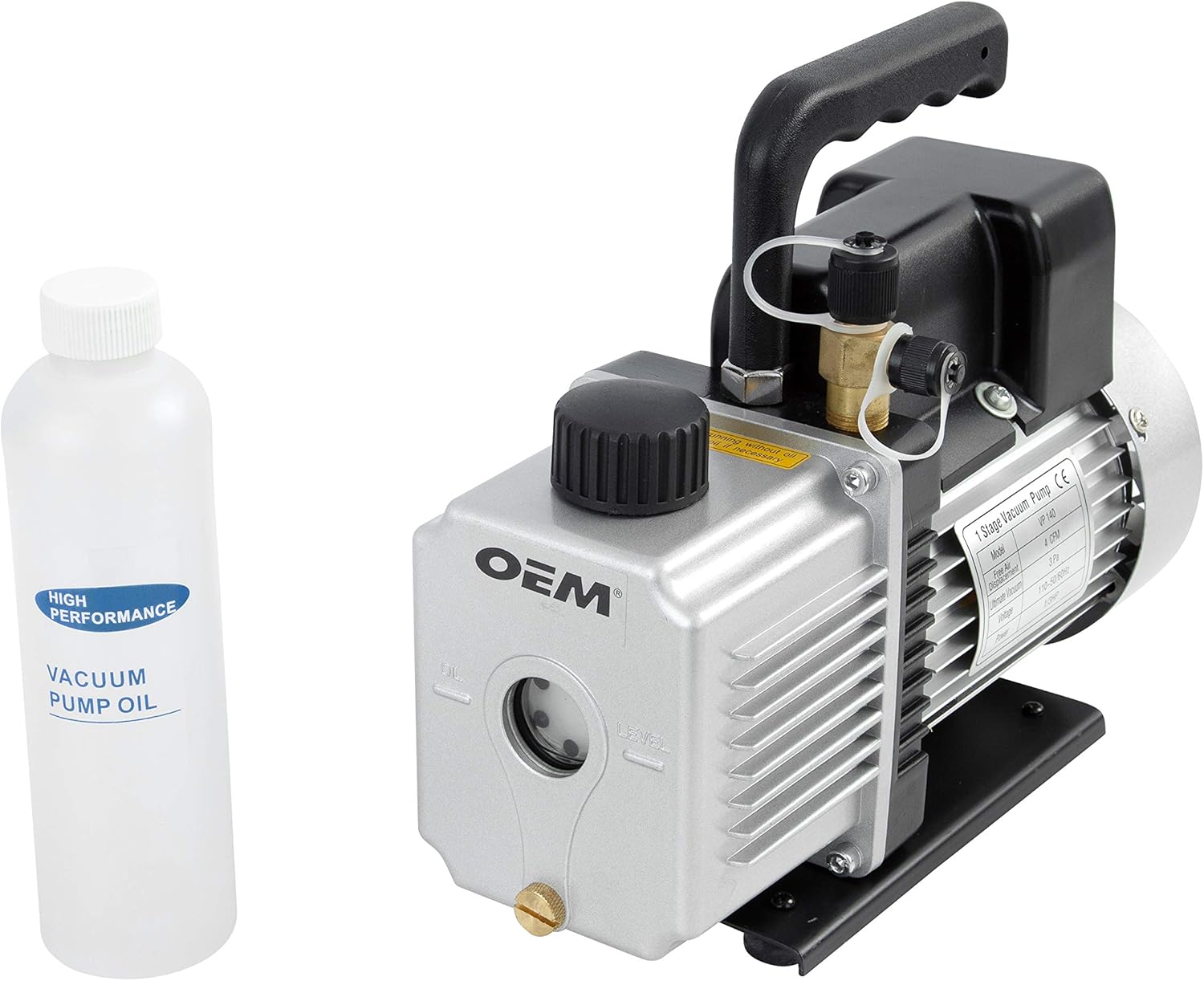 OEMTOOLS 24501 Single Stage Rotary Vane Vacuum Pump | 4 CFM Air Conditioner Dehumidifier Pump | 1/3 HP Motor | HVAC Tool | Good for Wine Degassing | Filtered to Prevent Oil Exhaust | Low Fog