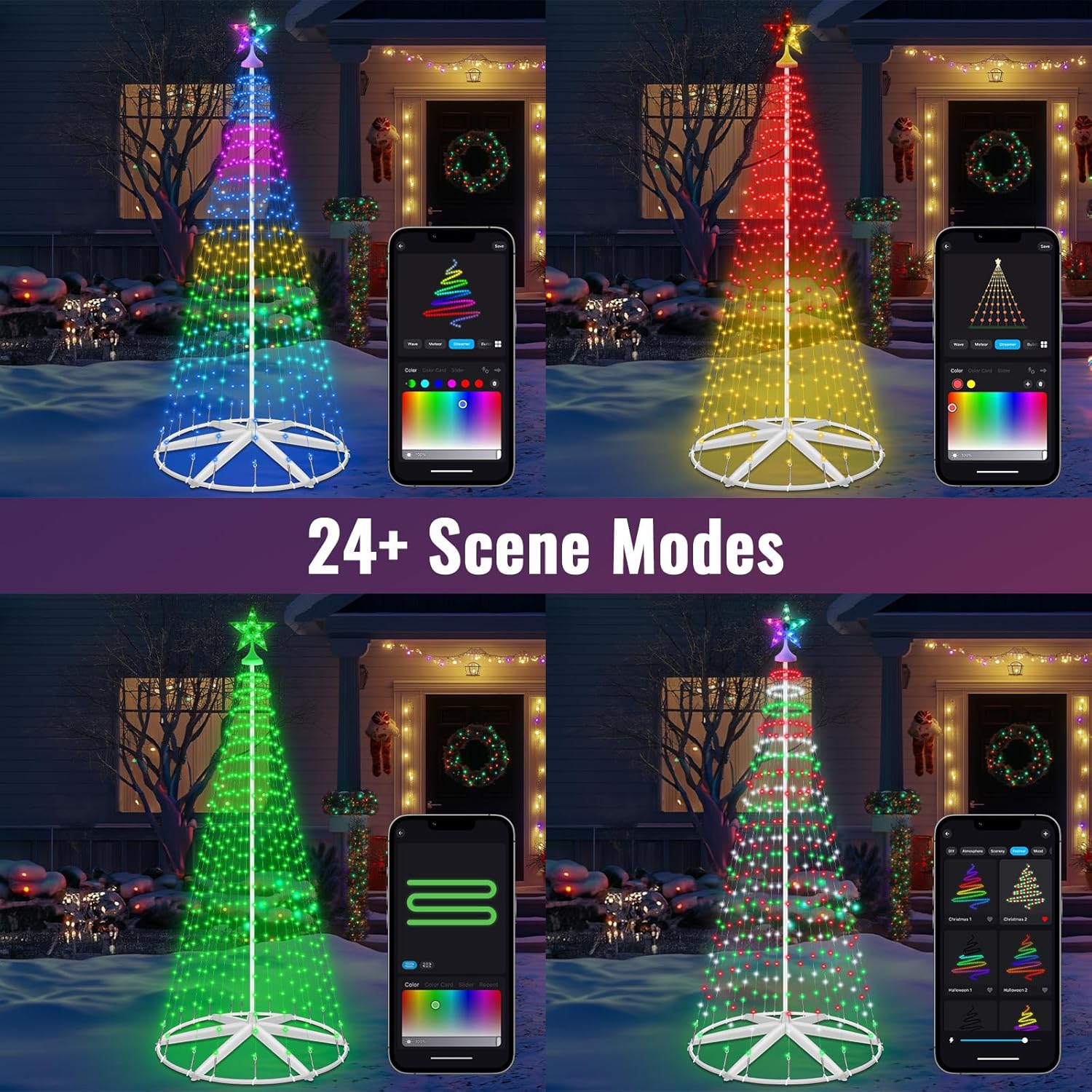 Smart Lighted Cone Tree, 8Ft 388 LEDs Prelit with Music Sync, Remote & APP Control, Million Colors DIY Artificial Tree, Christmas Light Show for Indoor Outdoor Decorations