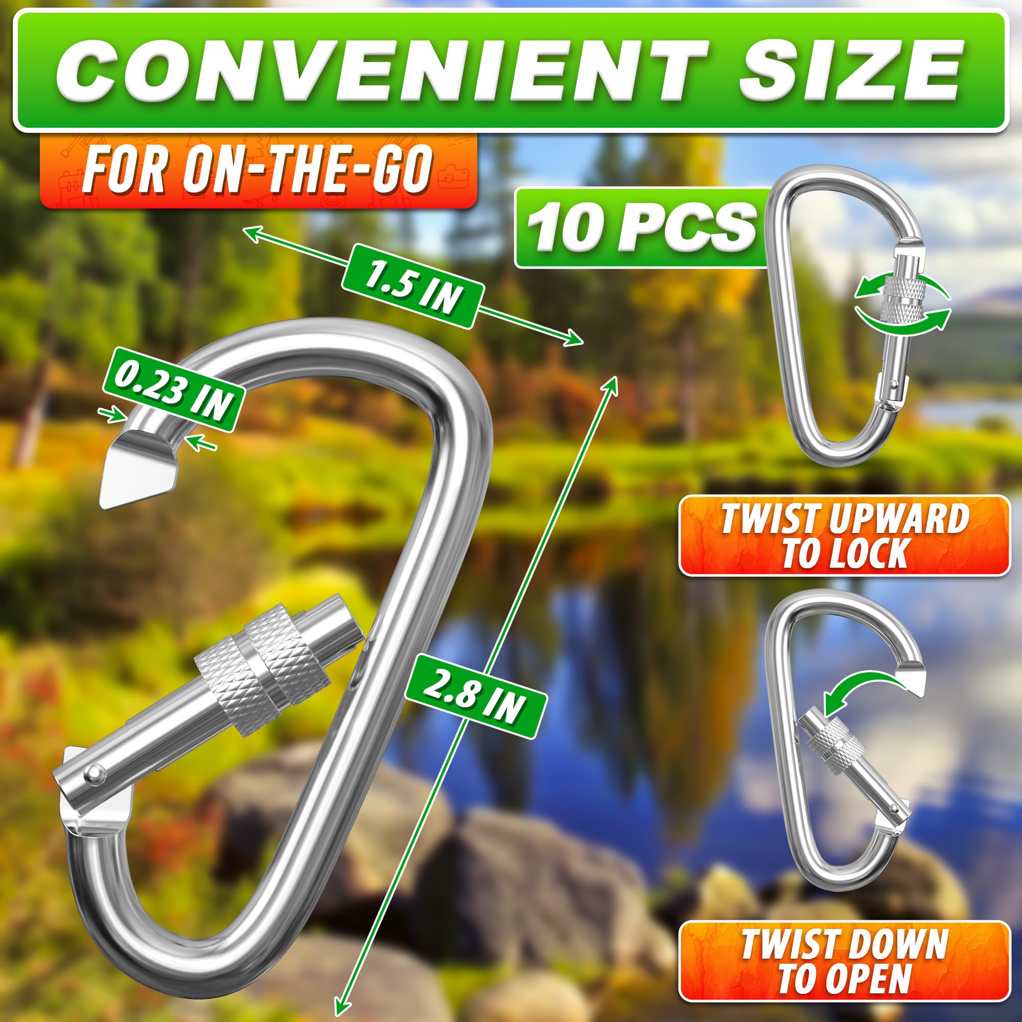 Pack of Carabiners Clips - 10 PCs Aluminum Heavy Duty D Ring Clip Carabiner Multipack - Pack Hiking Clip for Backpack Colored Key Carabiner Clips 3 in