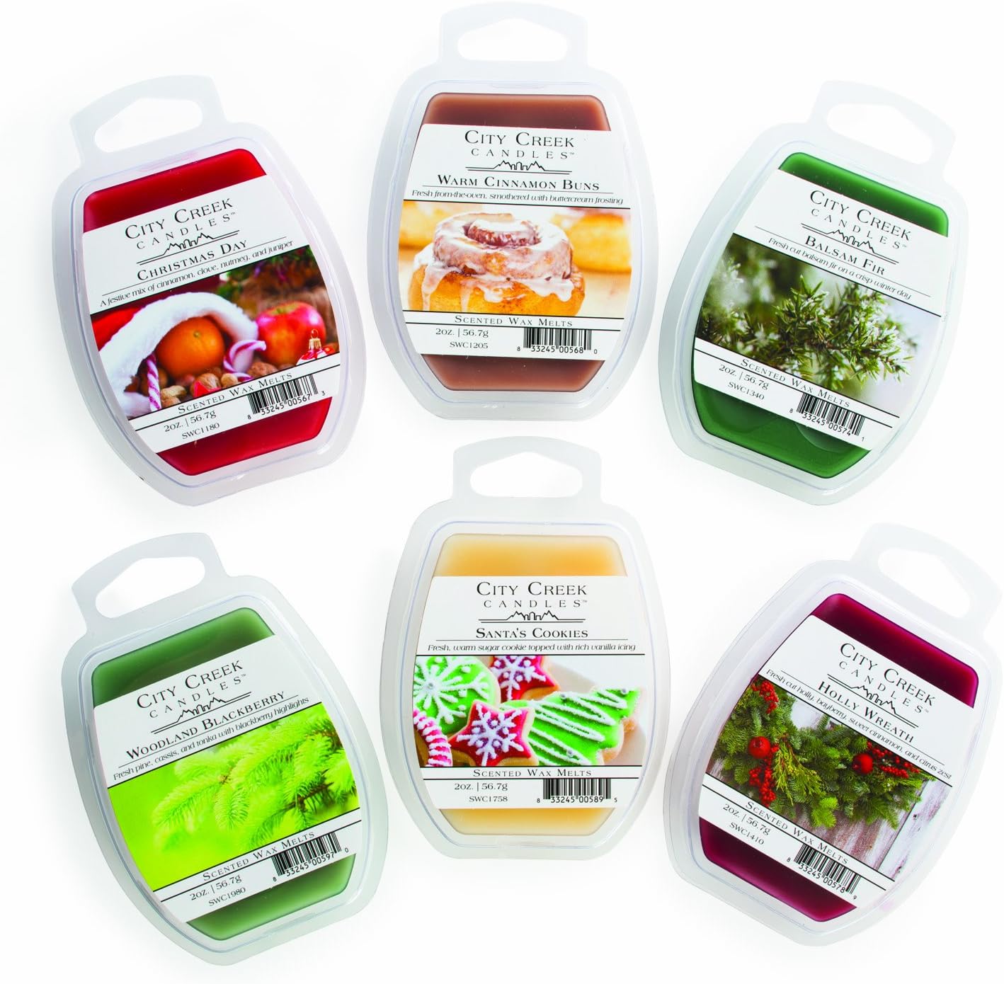 City Creek Candles 6-Pack Variety Wax Melts, 2-Ounce, Holiday Group