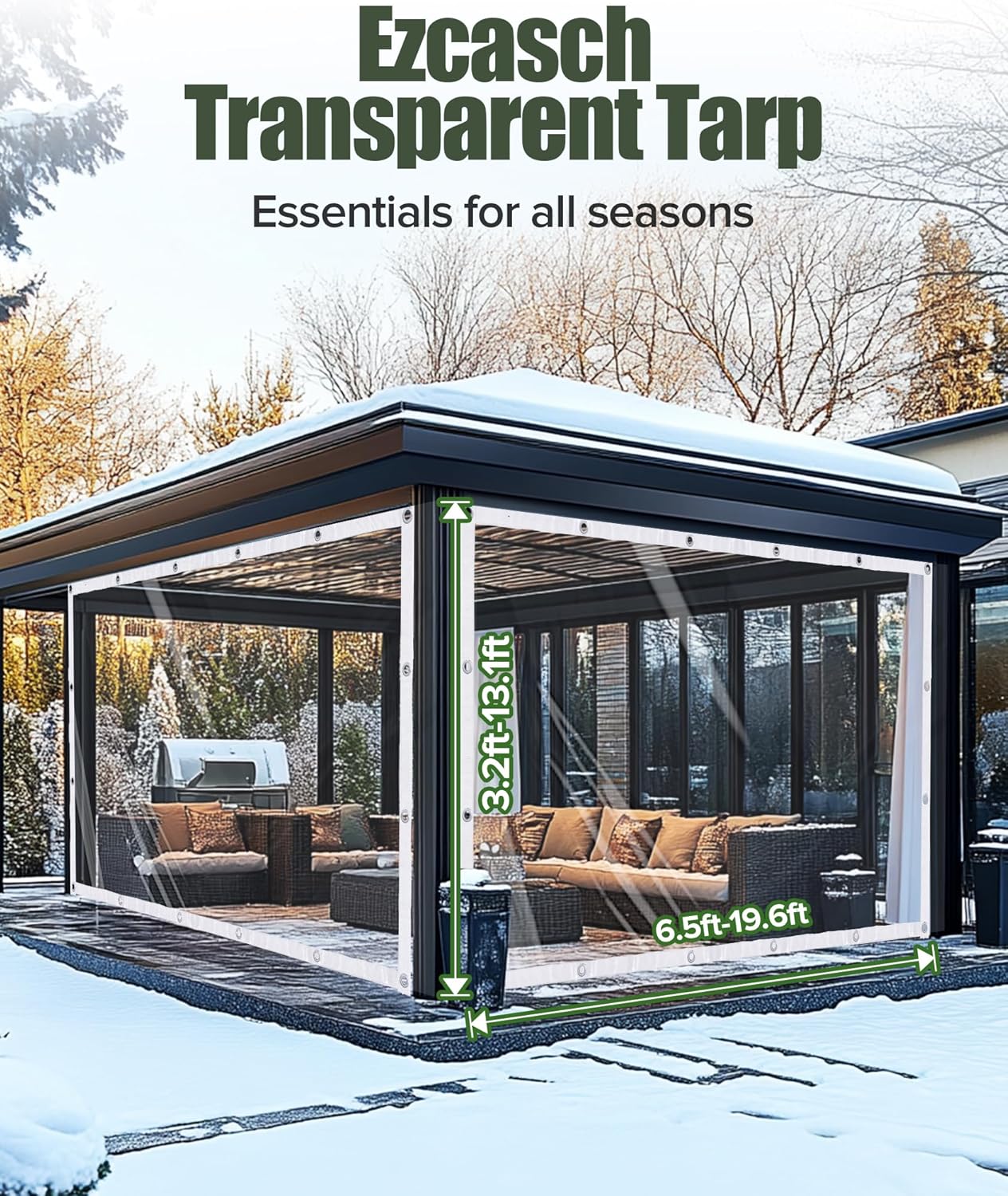 7x12ft/2.13x3.66m Clear Tarp with Grommets, 15 Mil Heavy Duty Waterproof Transparent Tarps，PVC Tarp Outdoor Rain Shield for Farm, Patio and Greenhouse