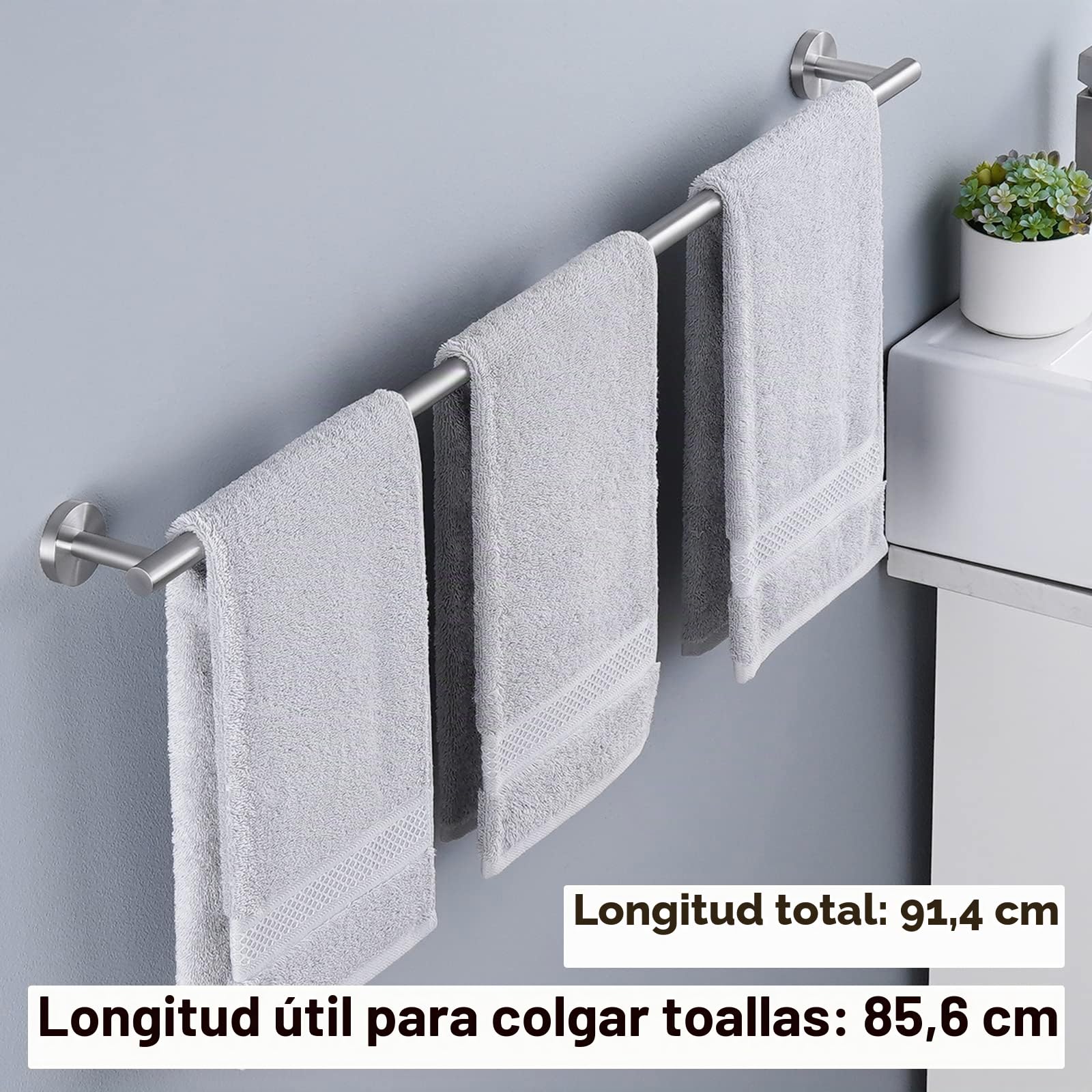 KES Toalleros de Baño Toallero Acero Inoxidable SUS304 90CM Toallero Barra Montaje en Pared, Acabado Cepillado, A2000S90DG-2