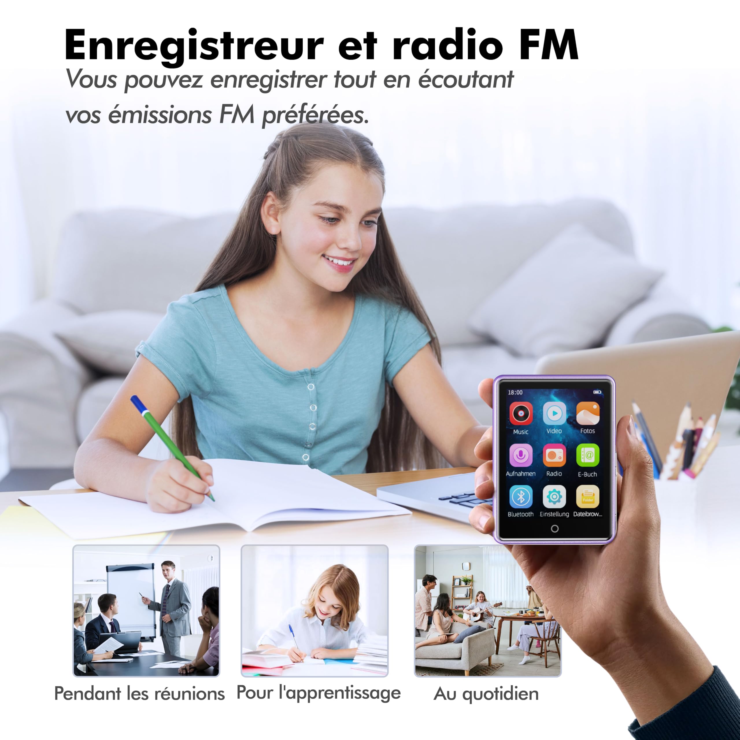 32Go Lecteur MP3 Bluetooth 5.3 avec Haut-Parleur, écran Tactile 2,8 Pouces
