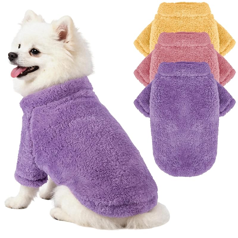 Suéter para Cães de Pequeno Porte MOIRIG em Fleece, Blush+Purple+Yellow, Tamanho Médio, Pacote com 3