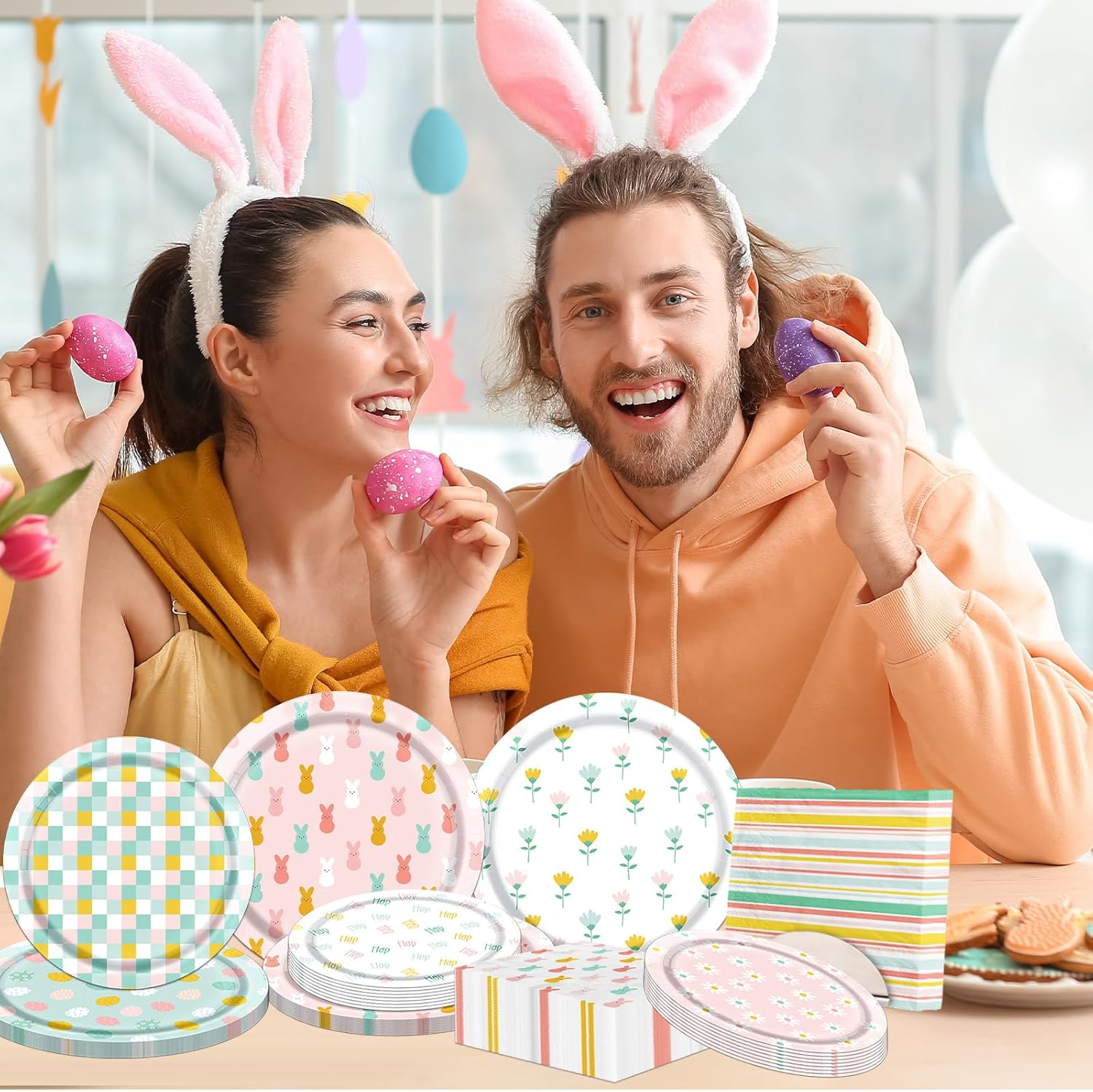 Easter Plates and Napkins includes Bunny Paper Plates Napkins for Easter Party Decorations
