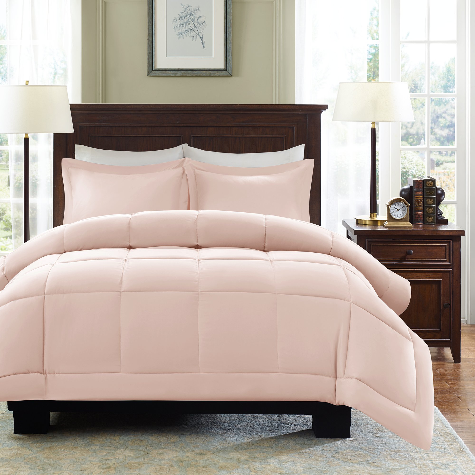 Madison Park Sarasota All Season Microcell Down Alternative Box Quilted Comforter Mini Set, King/Cal King, Blush