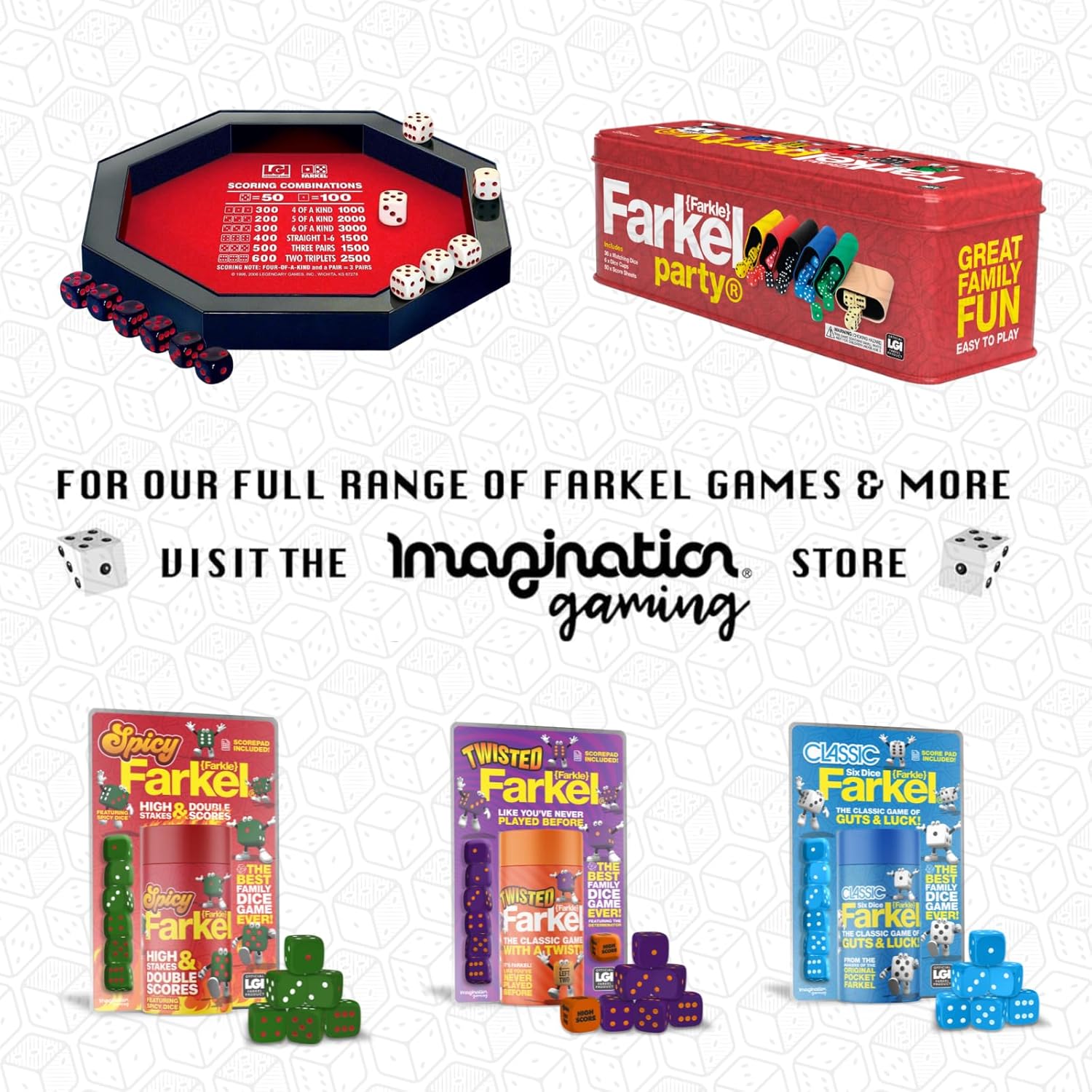 Farkel Party Classic Dice Game | Official Licensed Farkle Set | 36 Dice, 6 Cups, Score Sheets & Storage Tin | Travel Dice Game for Family Game Night | 2+ Players, Ages 8+