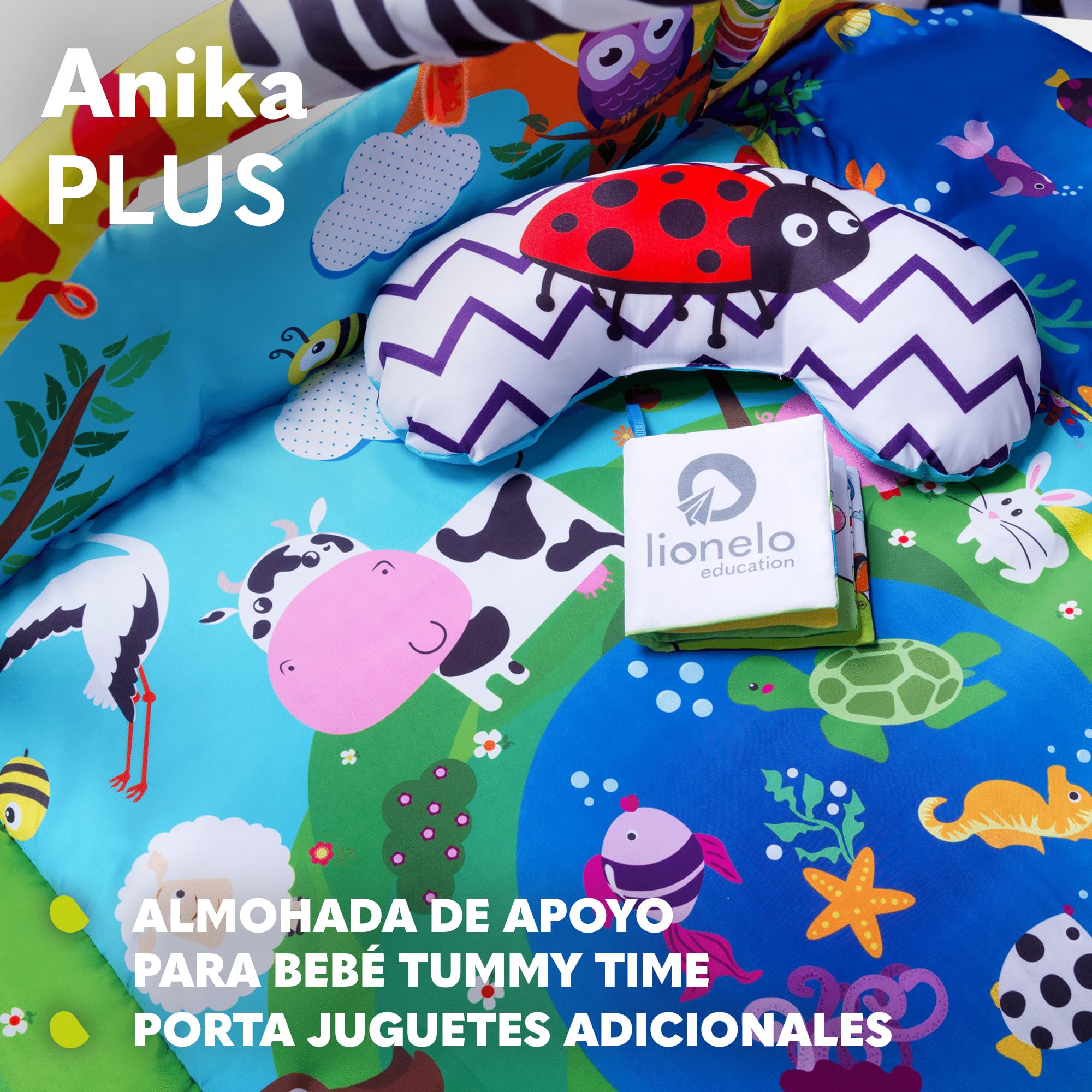 lionelo Anika 2en1 Gimansio de Actividades 4 Juguetes Colgantes sonajeros 2 Arcos Manta Juegos bebé Función de Parque de Juegos Almohada de Apoyo para Bebe Educativa