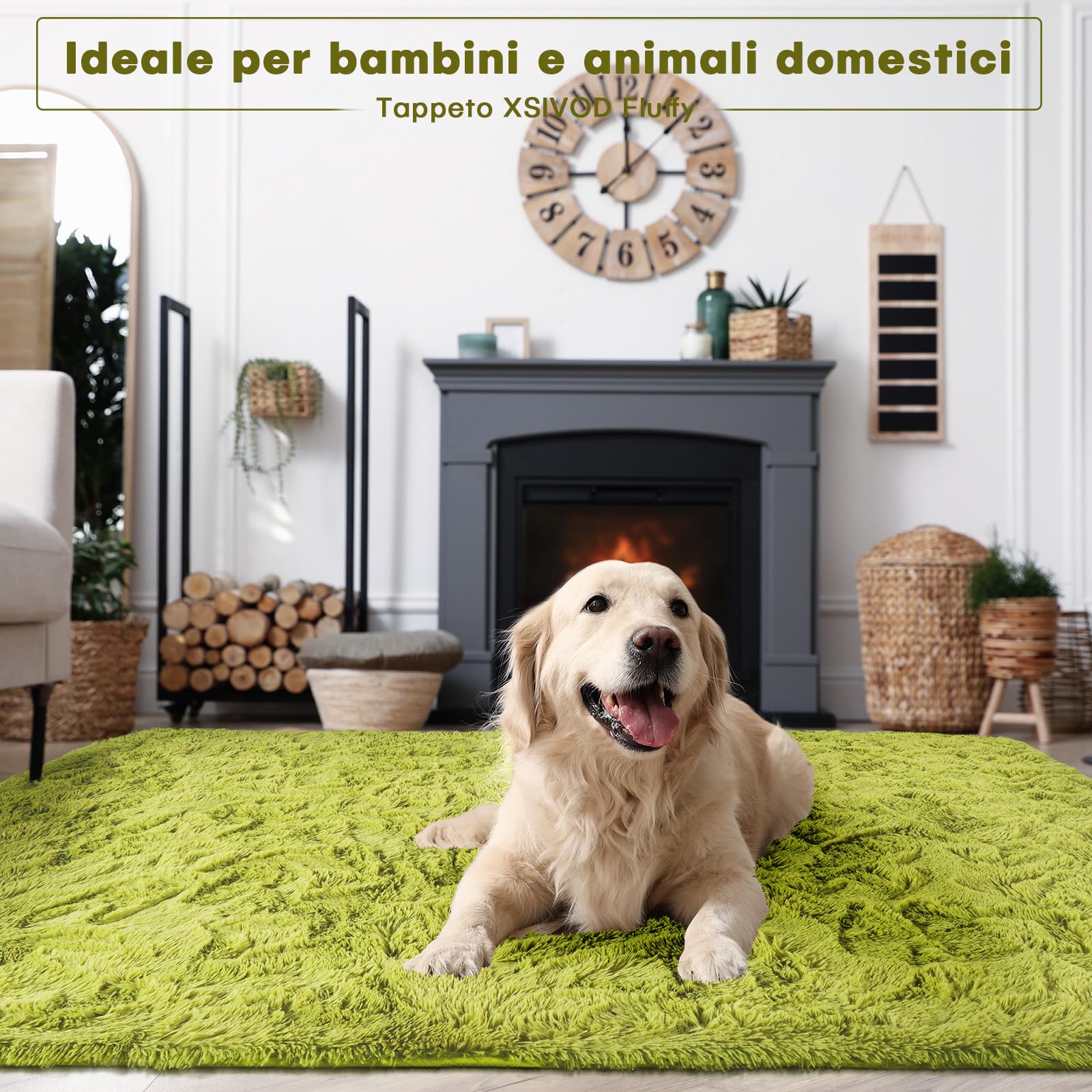 XSIVOD Tappeto Salotto 160x230 Tappeto Camera da Letto Moderno e Morbido per Soggiorno a Pelo Alte Lavabile Fluffy Uni Effetto Pelliccia Senza Tempo Elegante Antiscivolo Facile da Pulire, Verde