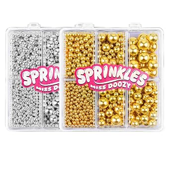 Pack of 2 Edible Pearls Sugar Sprinkles 2 x 130 g - 4 Sizes Sugar Beads for Cake Decoration Cupcakes & Cookies - Ideal for Wedding Birthday Halloween Christmas Sprinkles Gold & Silver