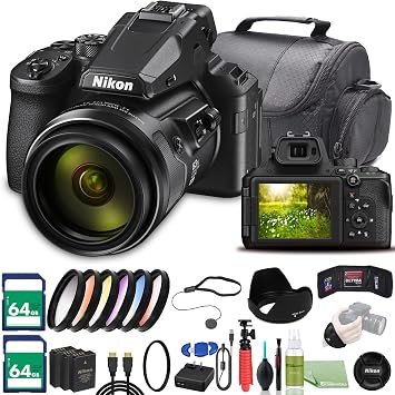 Nikon COOLPIX P950 Digital Camera - Bundle - 26532 + Color Multicoated 6pcs Filter Set + 2X EN-EL20 Battery + 2 x 64GB Memory Card + Large Case + 12 Inch Flexible Tripod + More