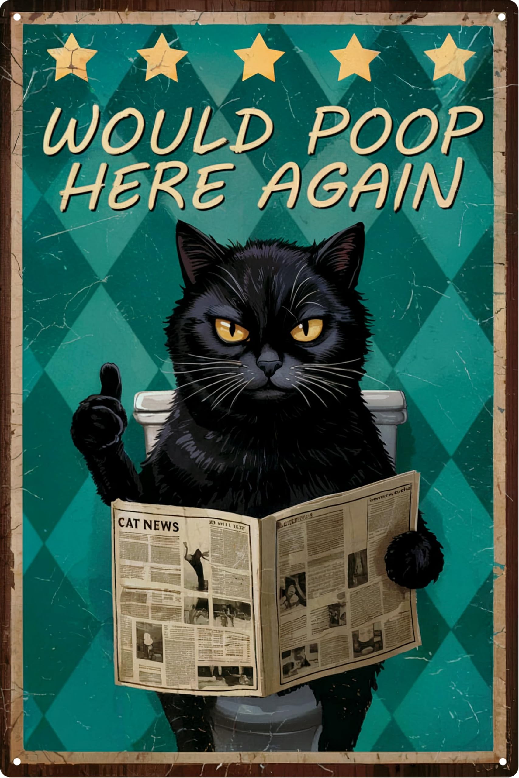 Funny Black Cat Metal Tin Signs Posters for Bathroom Restroom Fun Toilet Wall Decor Sign Door Poster Sayings Stuff Art College Accessories 8x12 in
