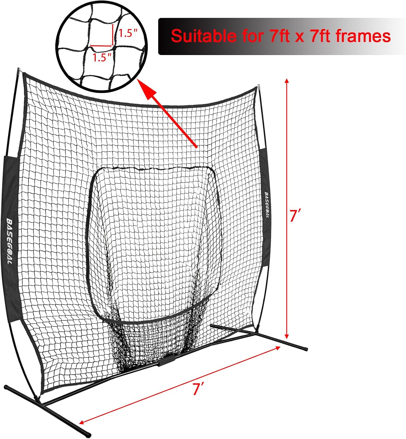 BaseGoal Baseball & Softball Replacement Net 7ft x 7ft (NET ONLY),Heavy Duty Knotless for Baseball Pitching Hitting and Throwing Practice