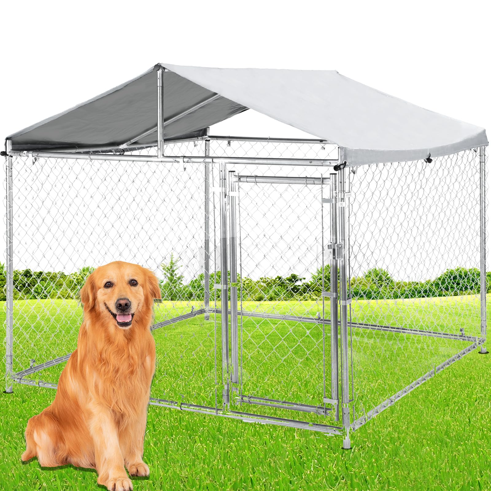 All Weather Dog Run Large Outdoor Dog Kennel With Roof – Galvanized Chain  Link Enclosure With Waterproof Cover, Lockable Door Large Dog Enclosure  With Waterproof Cover