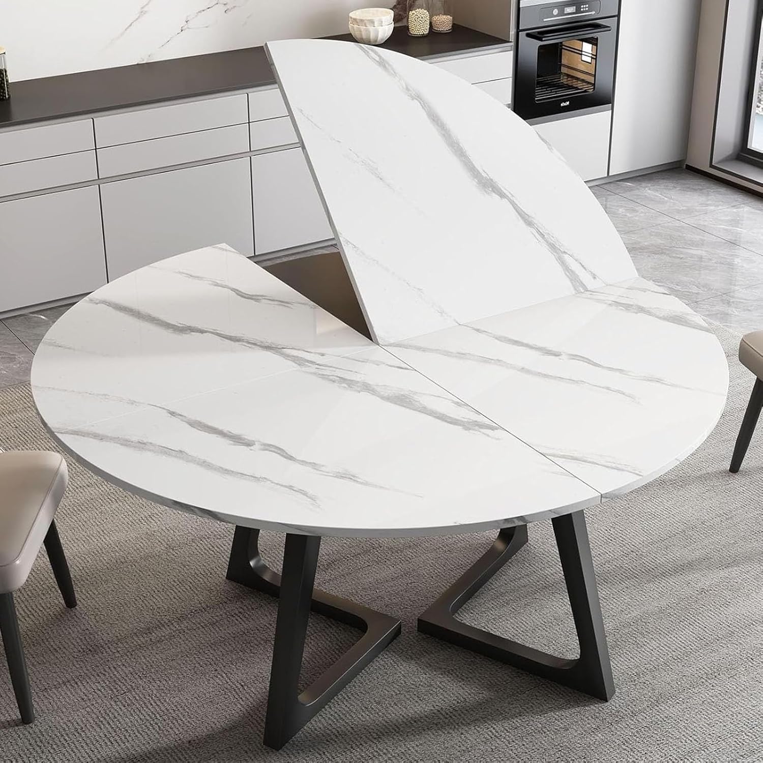 Large Foldable Table Top Extender, Solid Wood Large Round Foldable Table top, No Legs Tables Tops Only, 47/55/59/63/78Inch Circular Tabletops, Tables Extender(White Stone Pattern,47in)