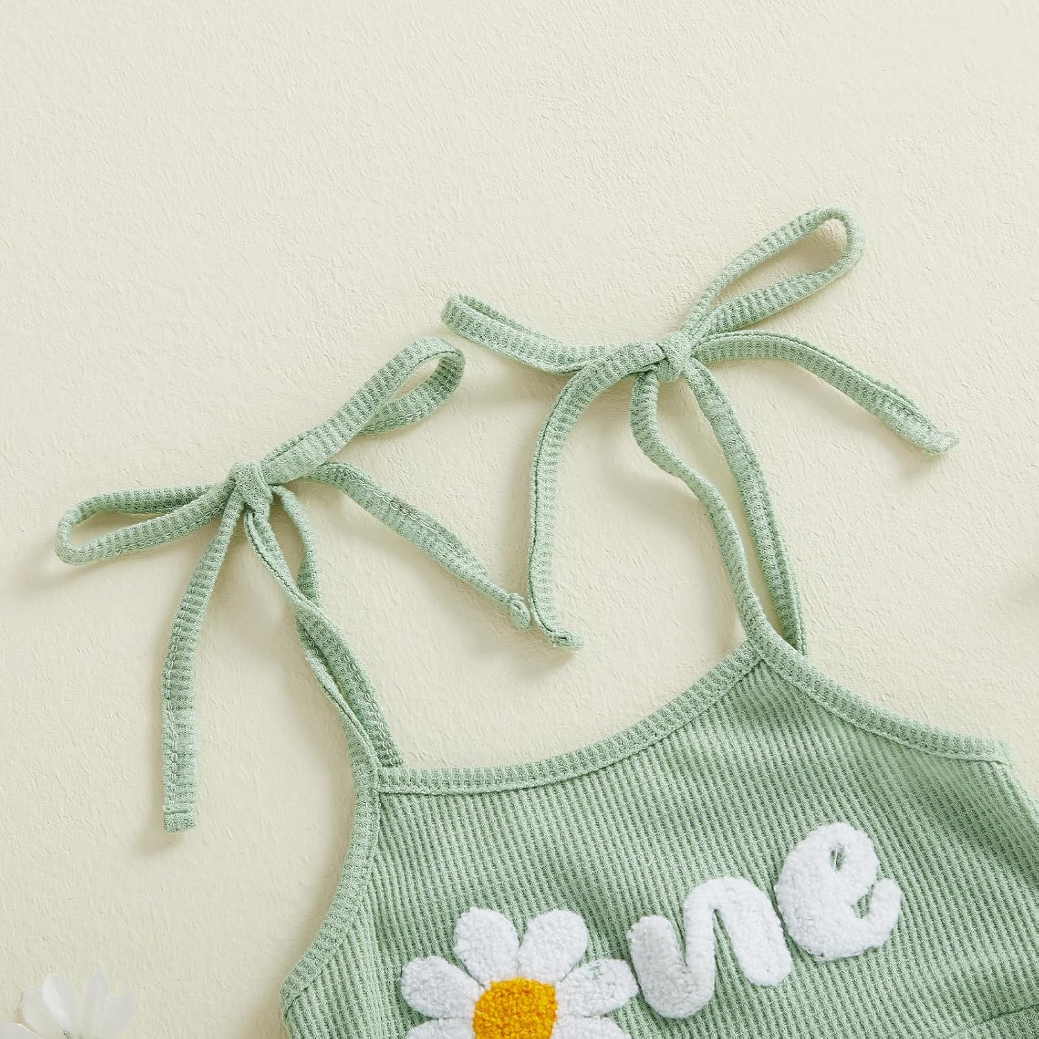 Tsultryofs Baby Girl Bell Bottom Jumpsuit Infant Toddler Waffle Clothes Letter Flower Print Sleeveless Square Neck Overalls