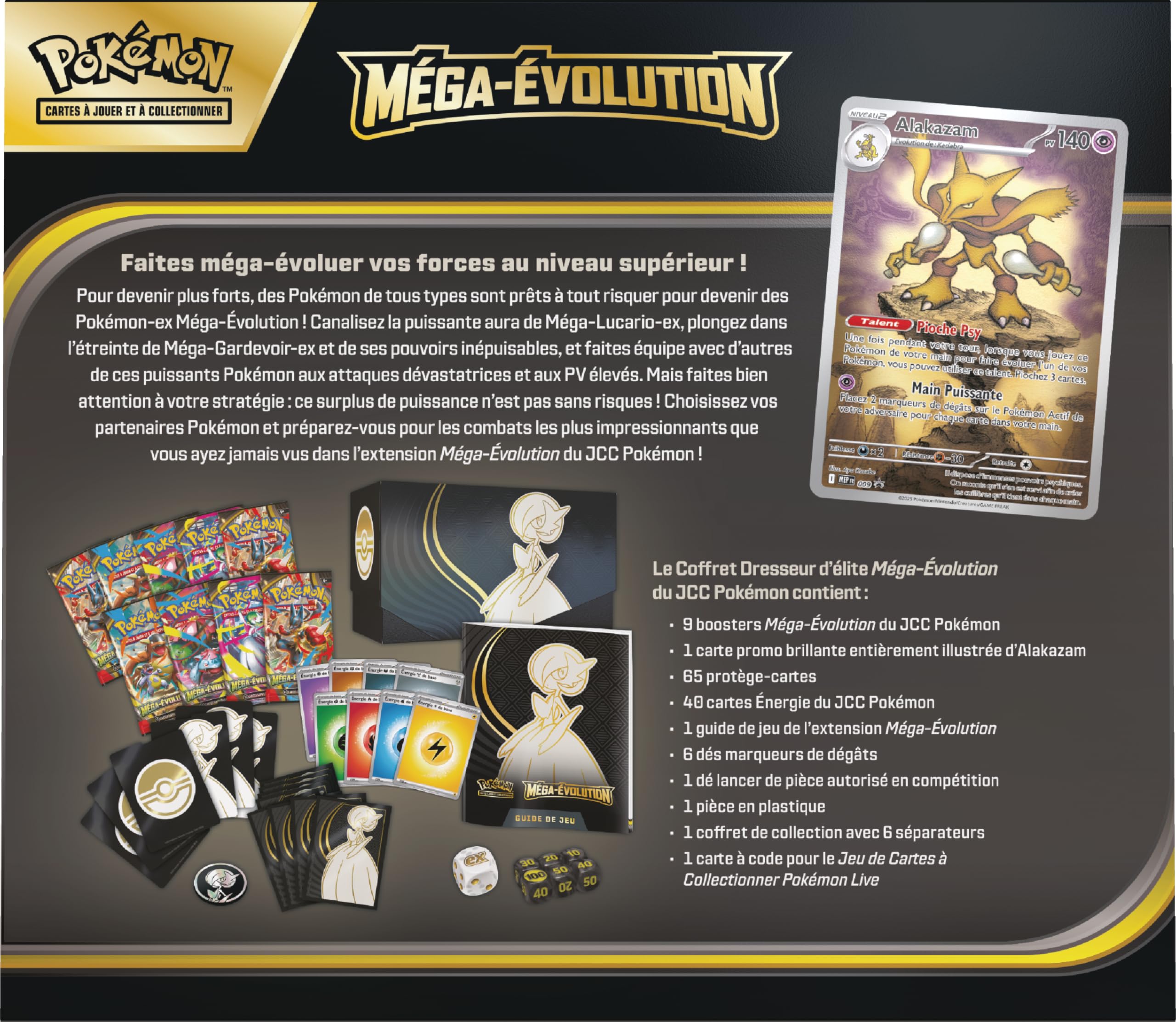 Pokémon : Coffret Dresseur d’élite Méga-Évolution – Gardevoir du JCC Pokémon (1 Carte Promo entièrement illustrée, 9 boosters et des Accessoires de Jeu Premium)
