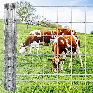 5ft x 164ft Farm Fence, Wire Fence Rolls, Galvanized Farm Fence, Cattle Fence, Hog Wire Fence Panels, Heavy Duty Wire Mesh for Deer, Pig, Sheep Enclosure for Yard, Garden, Field Use-13 Gauge