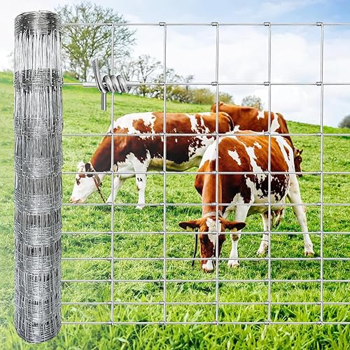 5ft x 164ft Galvanized Farm Fence, Cattle Fence, Hog Wire Fence Panels, Wire Fence Rolls, Heavy Duty Wire Mesh for Deer, Pig, Sheep Enclosure for Yard, Garden, Field Use-14 Gauge