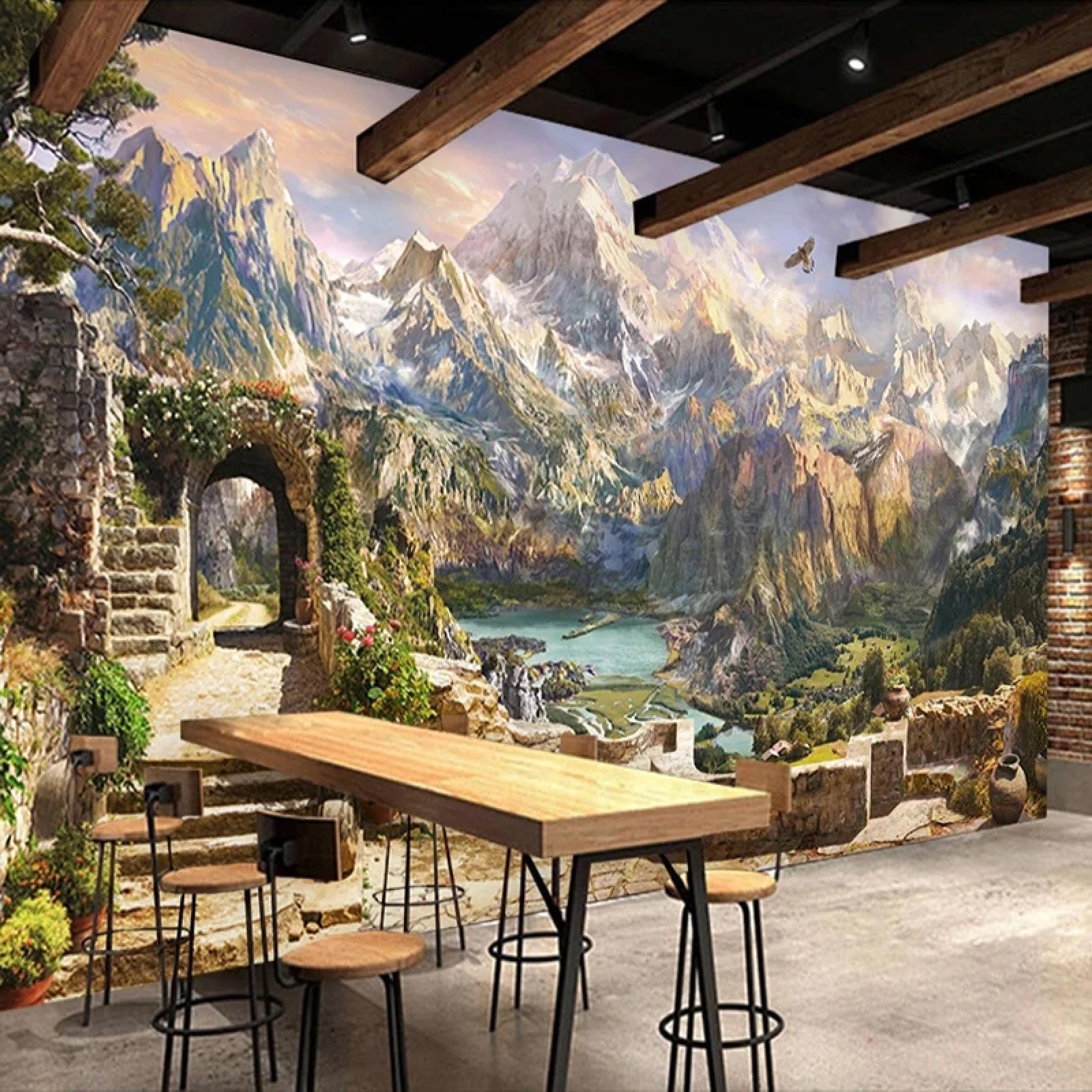Papier peint 3D autocollant paysage à l'huile pour salon