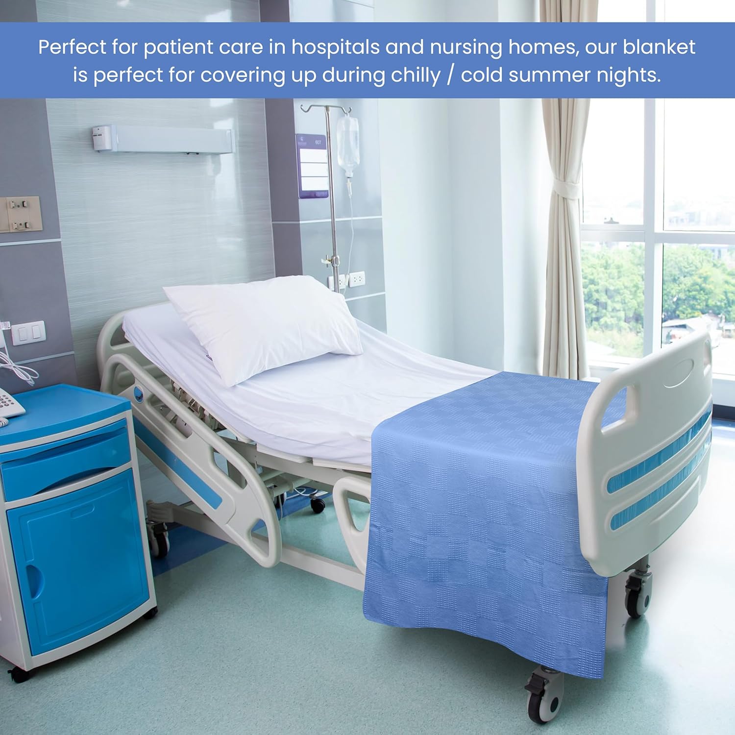 Linteum Textile Supply Institutional Snag-Free 66x90 Hospital Blanket—Durable, Lightweight & Compressed—Ideal for Healthcare Facilities, Nursing Homes & Shelters, 6 Pack (Blue)
