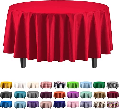 Miniatura 54 de Party Solids Paquete de 4 manteles de plástico color cereza, 54 x 108 pulgadas, mantel desechable para fiestas y pícnics Cereza,Puntos negros y