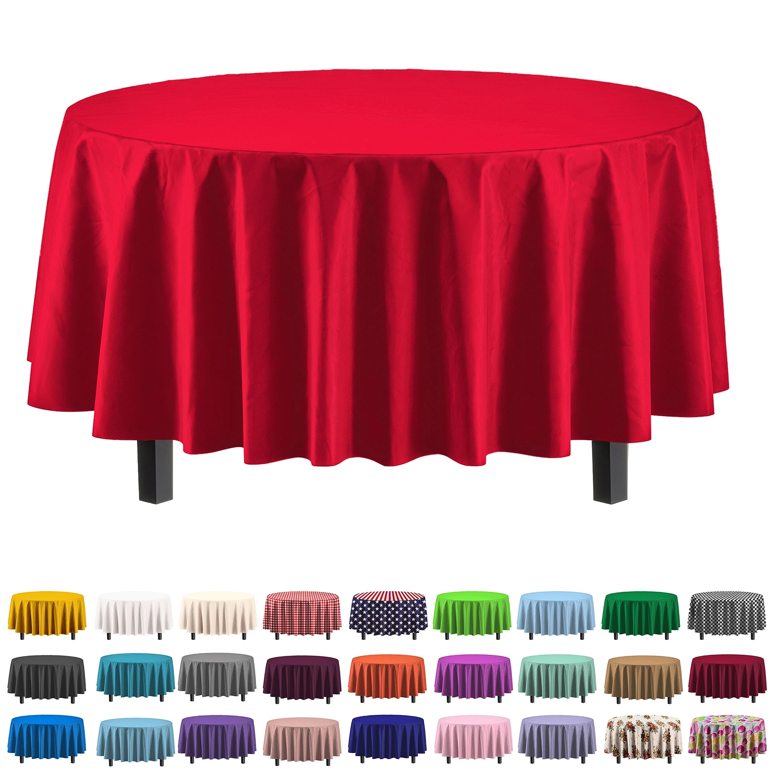 Nappes rondes jetables plastique rouge 213 cm pour table mariage et buffet traiteur