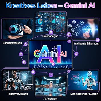 ZIOVO Android 15 Tablet 10 Zoll Gemini AI 30GB RAM+128GB ROM(TF 1TB) 5G WLAN Octa-Core 2.0GHz Widevine L1 8000mAh BT 5.0 GPS Face ID Tablet mit Tastatur Maus - Schwarz