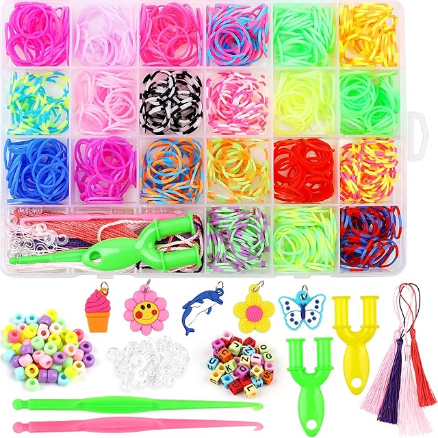 900pcs Loom Bands, Loom Band Kit Twist Loombands with Crochet Hooks, S Clips, Y Shape Loom, Rubber Loom Bands Refill for Kids DIY Bracelet Crafting Making
