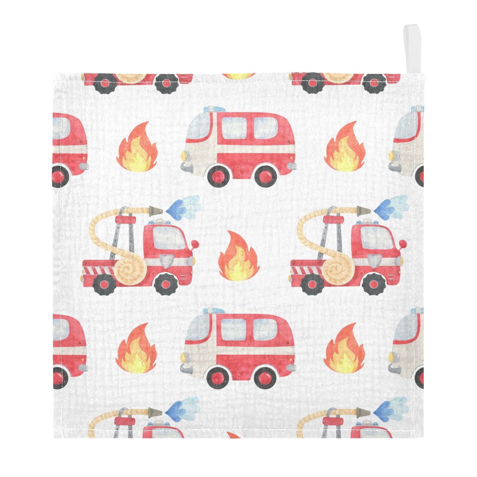 vvfelixl Fire Department Funny Cars Baby Burp Cloths, Baby Muslin Washcloths for Boys Girls, Cotton Baby Face Towel for Newborn Infants Soft and Absorbent 11.8 X 11.8 in, 5 Pack