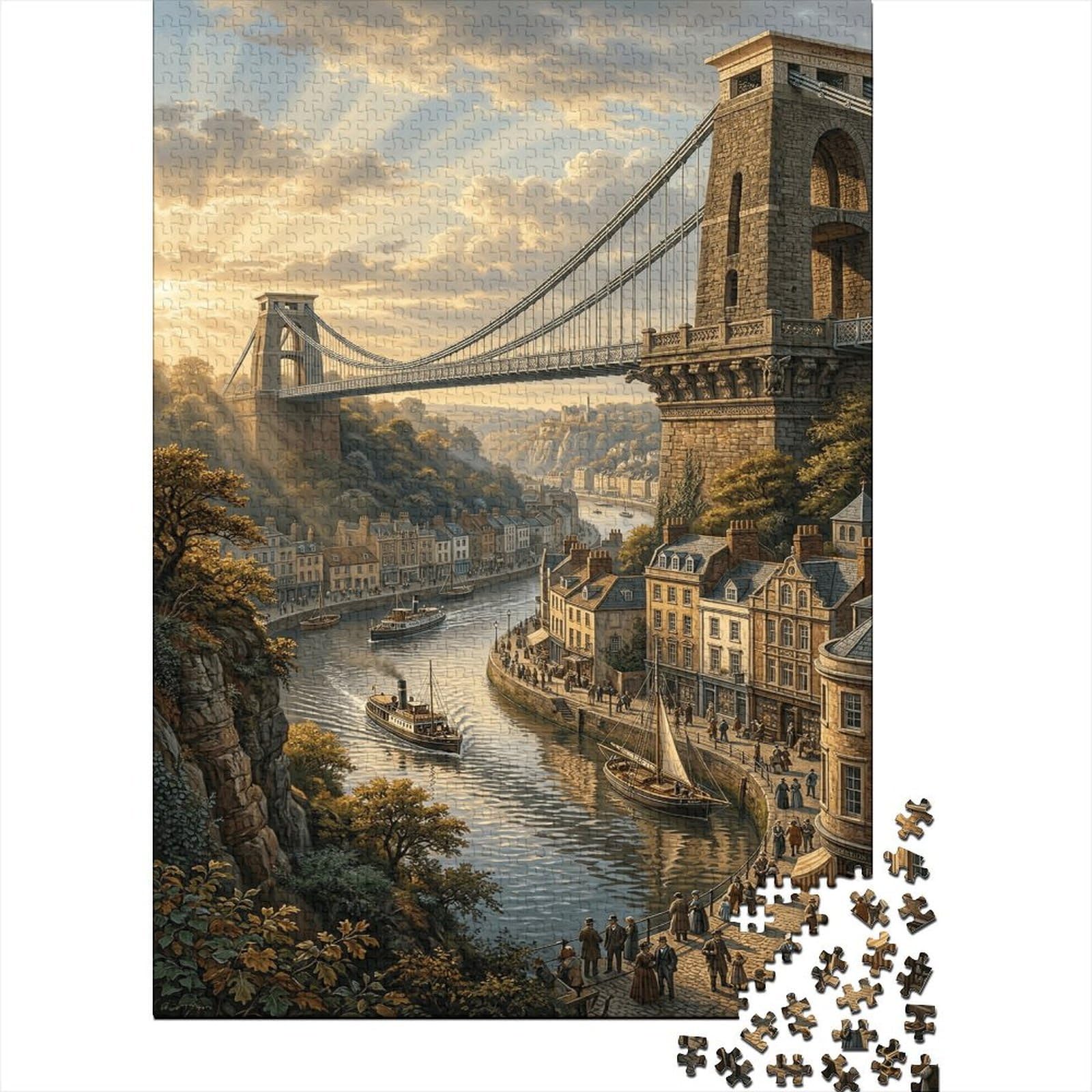 Clifton Suspension Bridge 1000 Pcs Recycled Cardboard DIY Jigsaw Puzzle Bristol Gift Cognitive Stimulation Group Activity Unique Pattern 52x38cm/1000pcs