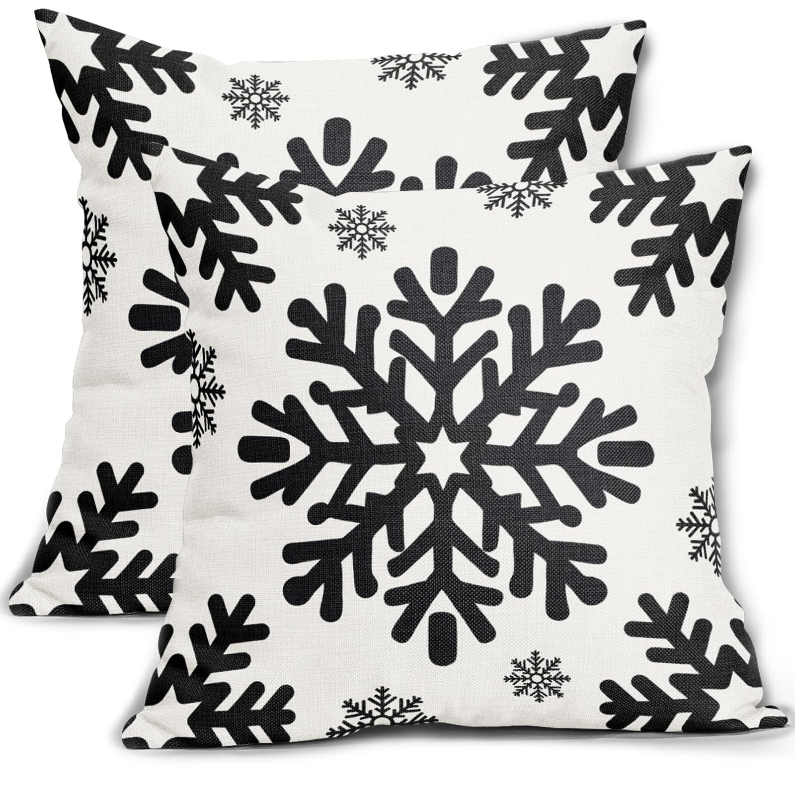 Black Christmas Pillow Covers 18x18 Inch Set of 2 White Xmas Snowflakes Rustic Winter Themed Decorative Throw Pillow Cases Outdoor Linen Cushion