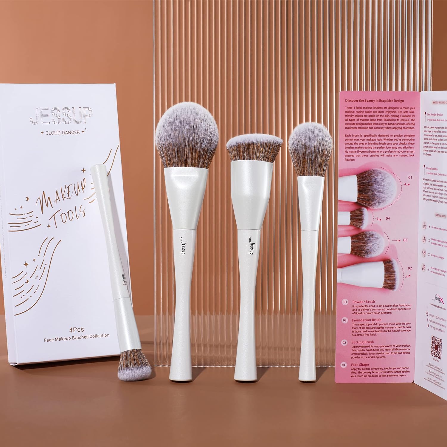 Jessup Make up Brushes 4pcs Face Makeup Brushes Set for Foundation Concealer Blush Contour Powder Highlighter, Pearl White T344