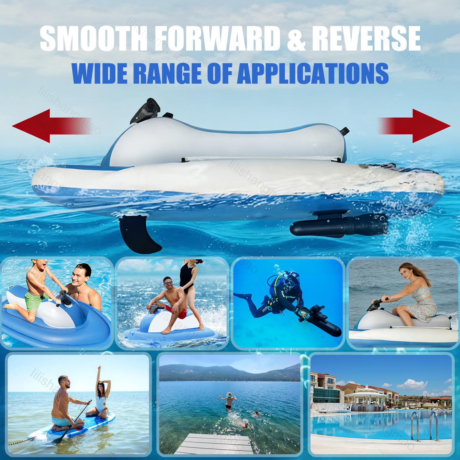 Scooter Subacuático Y Moto Acuática Inflable: 3 Formas De Jugar: Kayak, Lancha Motora Y Propulsión para Buceo. Motor Sin Escobillas Y Capacidad De 200 kg, Ideal para Snorkel Y Pesca 700W