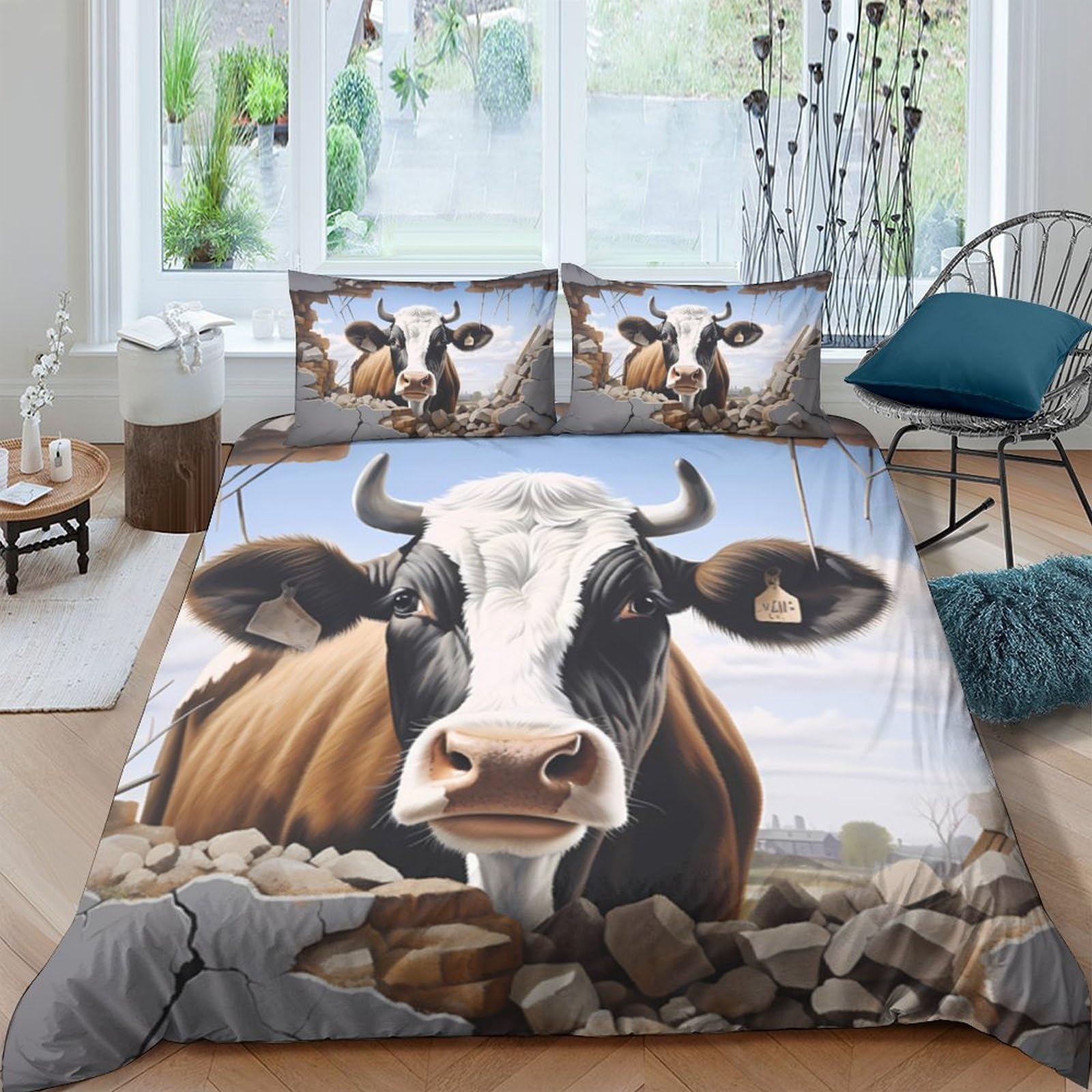 Ctjqhvkz Style-8 3D Printed Cow Pasture Fitted Sheet Microfiber Soft Anti-Slip Farm Animal Mattress Cover For Bedroom Guest Room Decor Single（135X200cm）