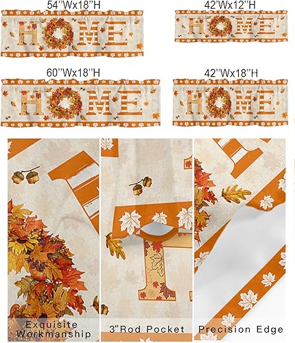 Miniatura 2 de Autumn Home - Cortina de cenefas para cocina, cafetería, corona de hojas de arce, cenefa de ventana de hojas de otoño, 1 panel de cortinas cortas de