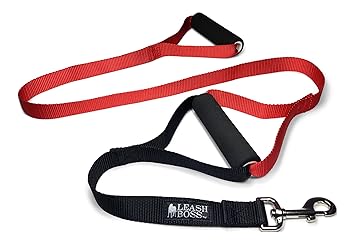 Leashboss Heavy Duty Two Handle Dog Leash for Large Dogs - No Pull Double Handle Training Lead for Walking Big Dogs (Basic Red)