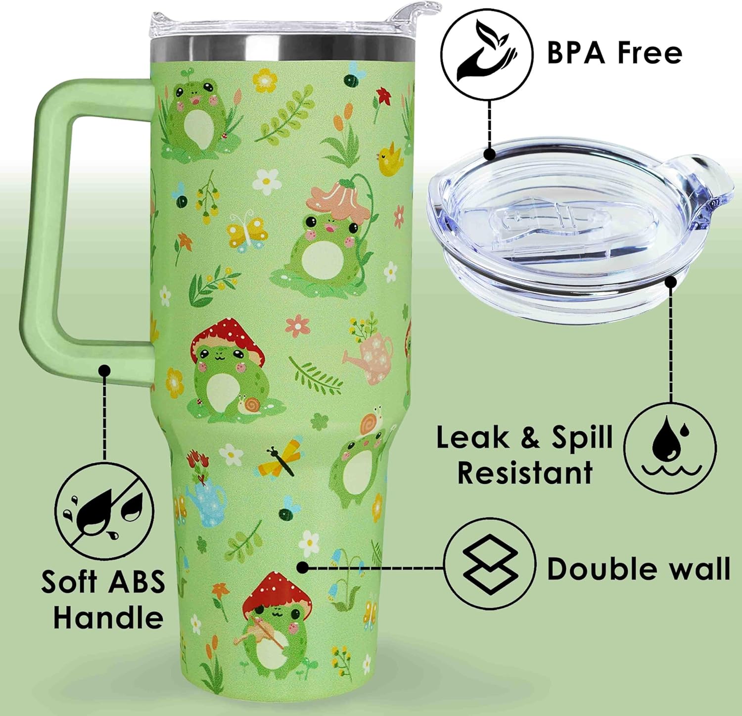 40 oz Frog Tumbler with Handle Straw Lid 40oz Frog Themed Gifts Travel Coffee Cup - Image 4