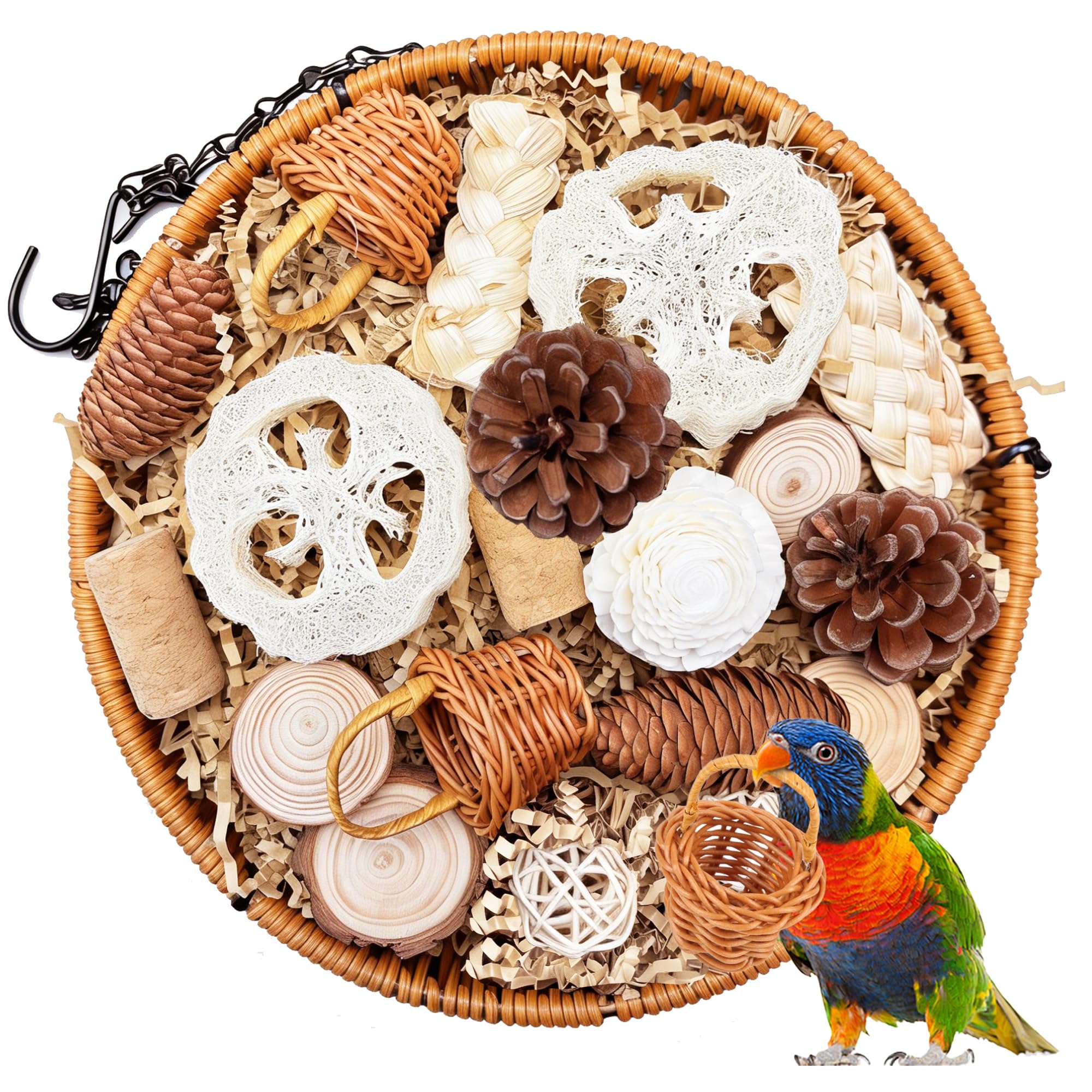 Foraging Toys for Birds Natural Bird Toys Rattan Parrot Shredding Toys Box for Parakeets,Cockatiels,Conures,Love Birds,and Other Small to Medium Birds (Large)