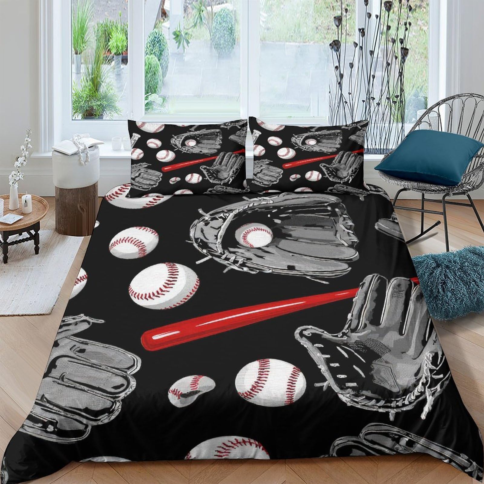 Ctjqhvkz Style-9 3D Printed Baseball Bat Fitted Sheet Microfiber Soft Black Glove Bed Cover For Bedroom Guest Room Decor Easy Care Single（135X200cm）
