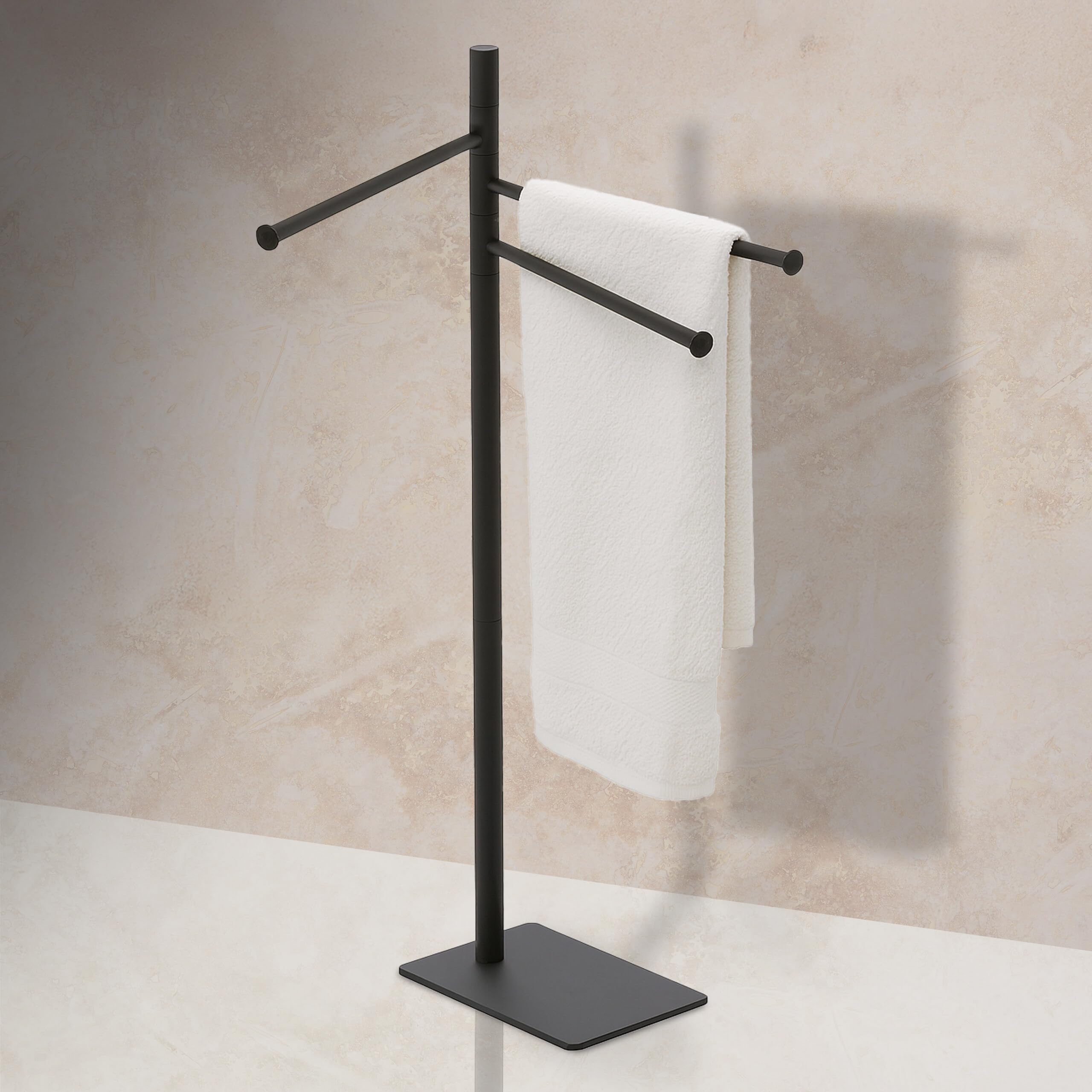 Relaxdays Porte-Serviettes Non Fixe, 3 Barres Mobiles, H x L x P : 83 x 33,5 x 14 cm, pour la Salle de Bain, Noir