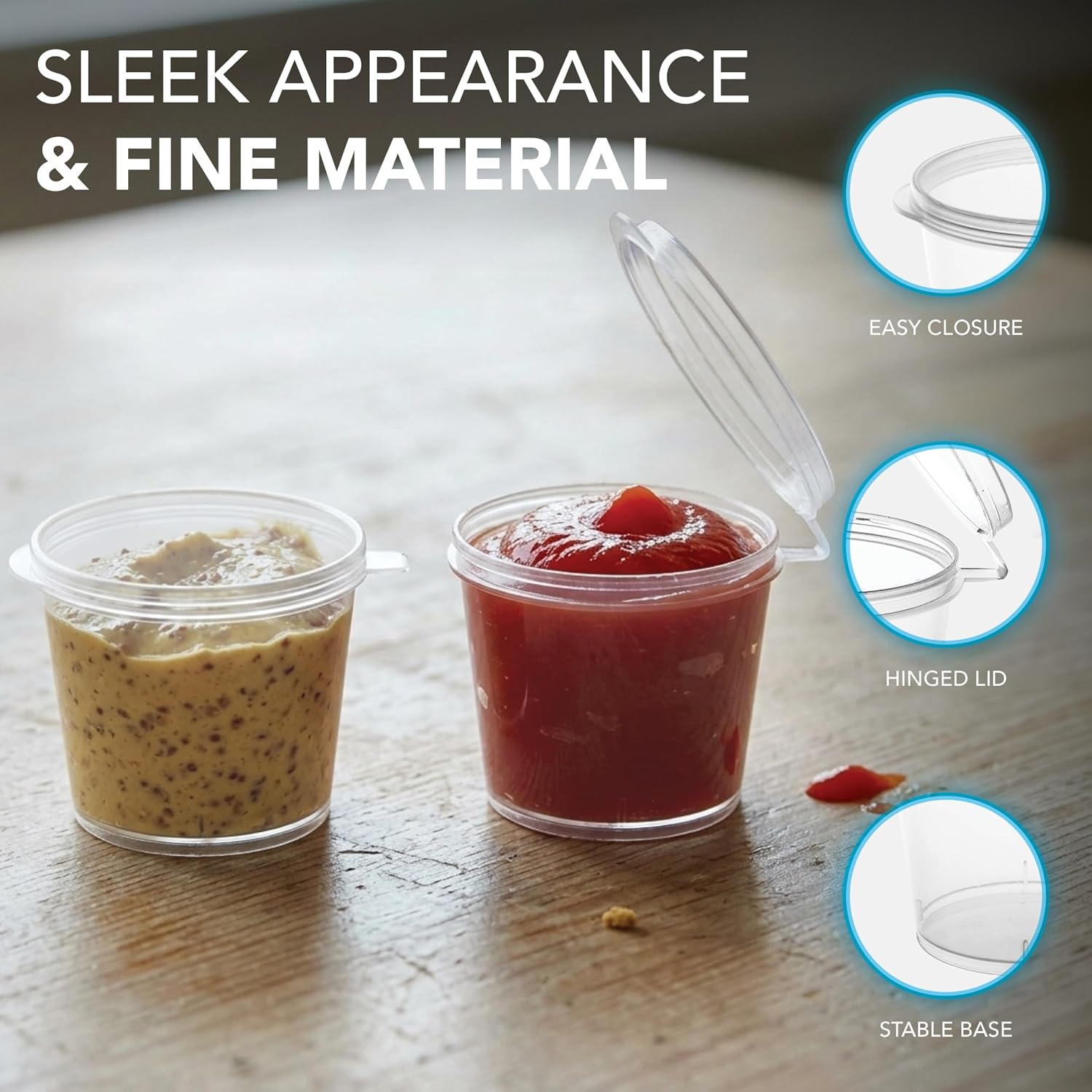 Party Essentials Leak Proof Plastic Condiment Souffle Containers with Attached Airtight Portion Cup with Hinged Lid for Sauces, Samples, Slime, Jello Shot, Storage, Craft, 100 Sets, 1 oz, Clear image 4