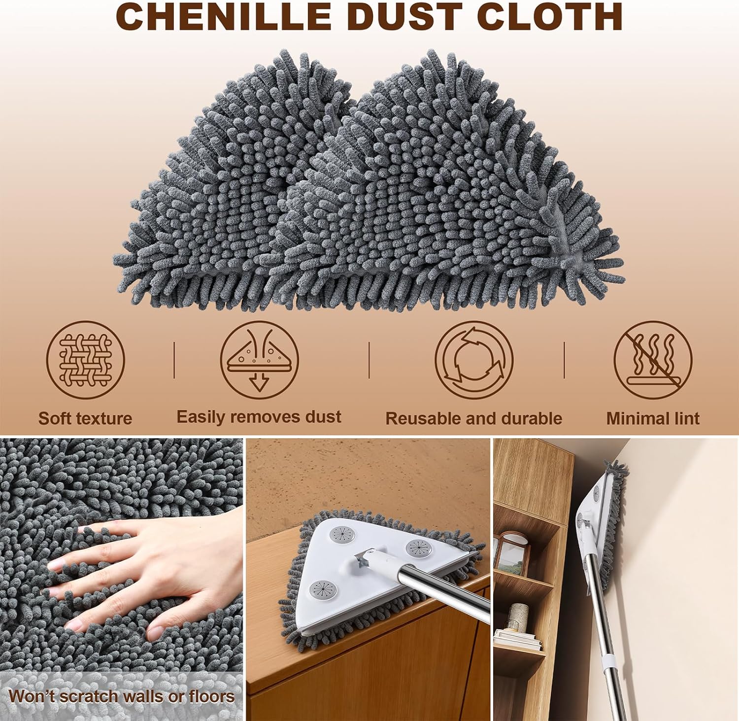 Wall Cleaner Mop with Long Handle, Wall Duster with Extens Pole, 3-in-1